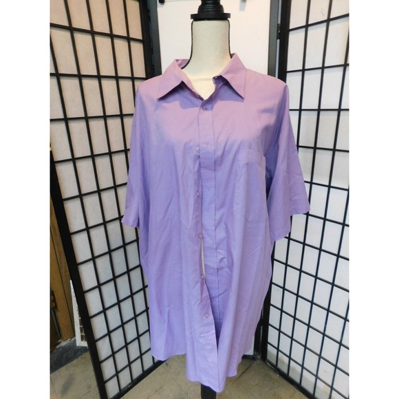 Habans Mens Short Sleeve Button Up Lavender Size 19 - Picture 1 of 3
